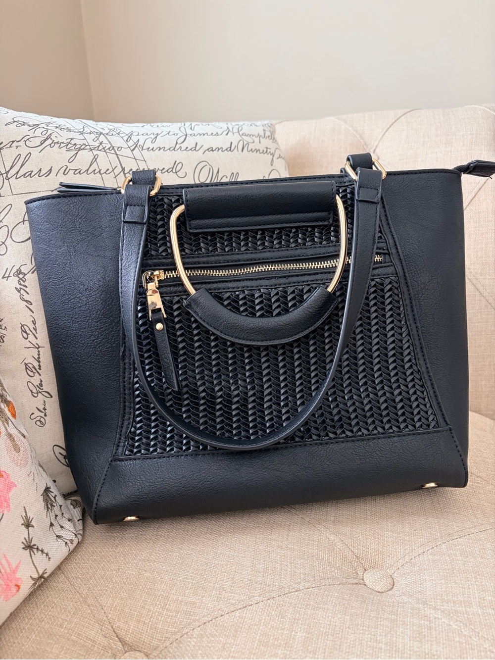 Miztique Black Tote with Gold Accents